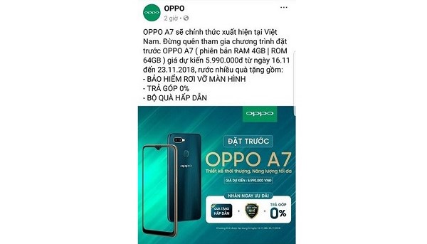 Thông tin giá bán Oppo A7 2018 lộ diện trên Fanpage Oppo Gia-ban-oppo-a7-2