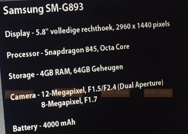 Một bức ảnh đăng tải trên internet cho thấy thông số kỹ thuật của một mẫu smartphone Samsung với tên mã SM-893