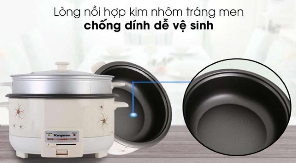 Lòng nồi của Kangaroo KG271 được tráng men chống dính cao cấp