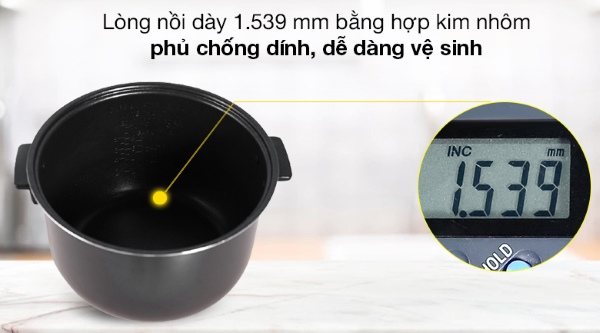 Lòng nồi được làm từ hợp kim nhôm với độ dày 1.539 mm