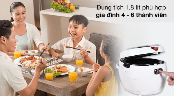 Dung tích 1.8 lít có thể nấu, đủ cho gia đình từ 4-6 thành viên