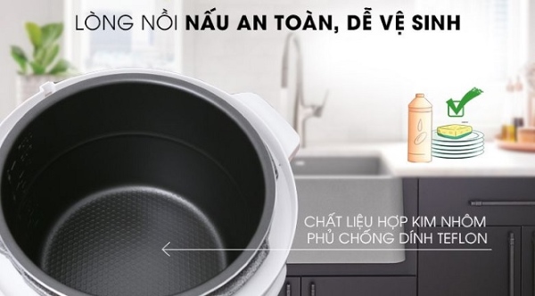 Lòng nồi Kangaroo KG286 được phủ lớp chống dính Teflon cao cấp