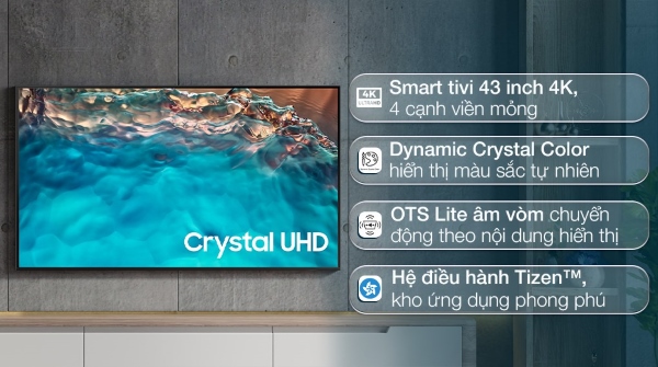 Smart Tivi Samsung QLED 4K 43 inch UA43BU8000KXXV là lựa chọn tuyệt vời