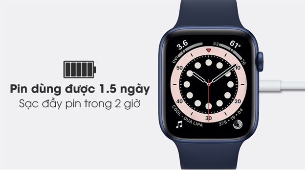 Apple Watch Series 6 GPS 44mm pin kéo dài được 1,5 ngày